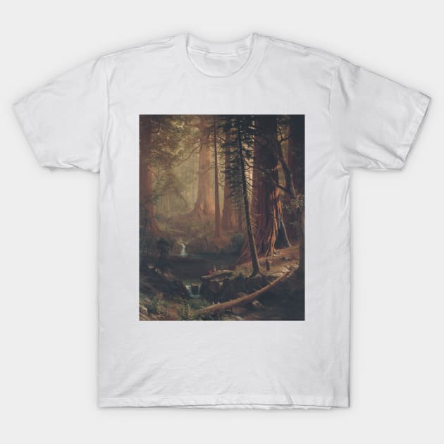 Giant Redwood Trees of California by Albert Bierstadt T-Shirt by Classic Art Stall